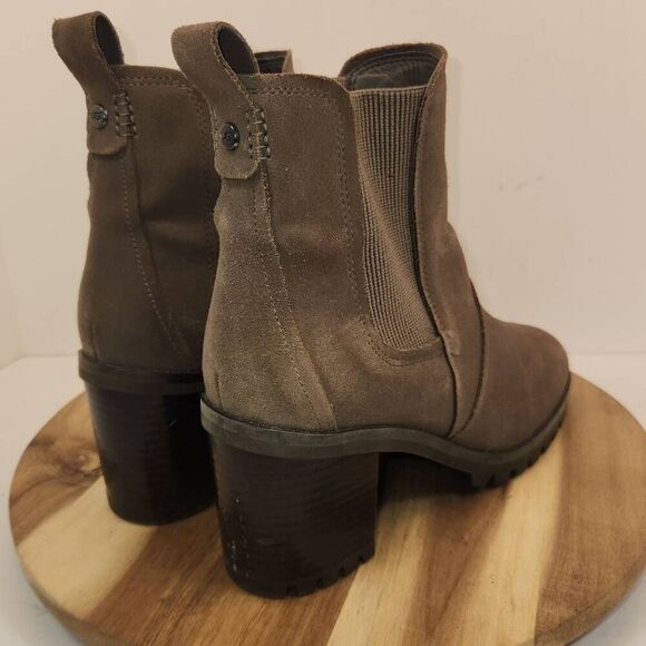 Women's UGG Hazel Chunky Heel Suede Chelsea Ankle Waterproof BOOTS Mole 1103766 - Picture 4 of 11